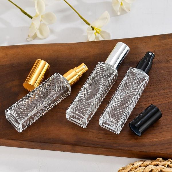 12ml Luxury Embossed Spray Empty Square Perfume Glass Bottles