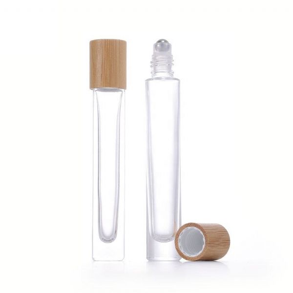 Customized Logo 10ml Empty Glass Slim Roll on Bottles with Bamboo Cap