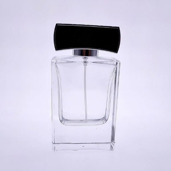 Clear square refillable glass perfume bottle