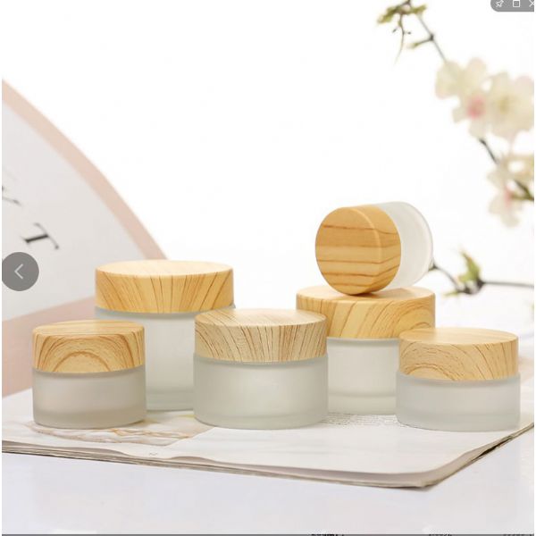 Wholesale wood cap frosted glass cream jars