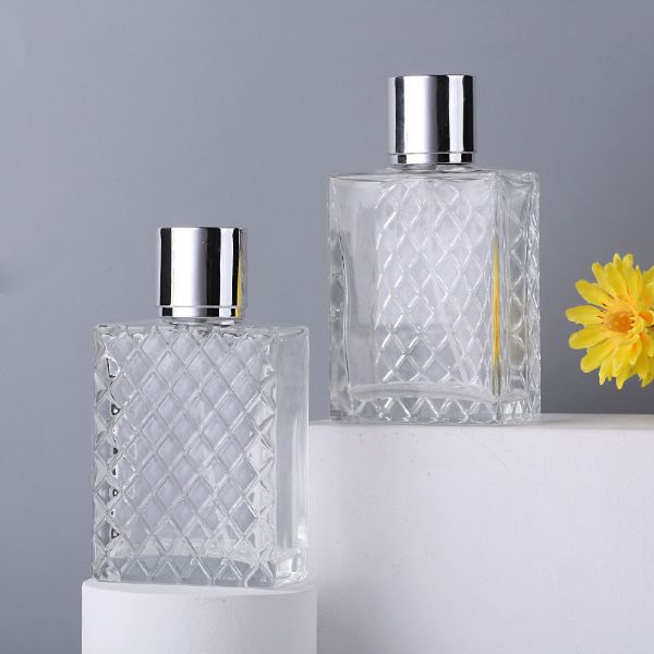 Wholesale 100ml large capacity waffle pattern glass perfume bottles