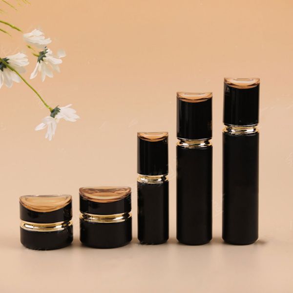 Wholesale black luxury glass skincare packaging sets
