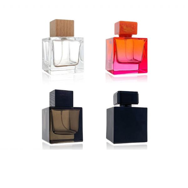 Custom square clear black gradient pink perfume glass bottle