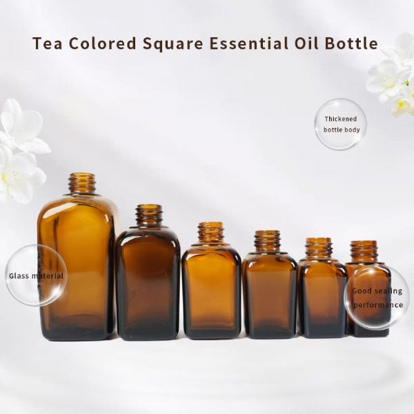 Manufacturer Factory Custom Brown Square Glass Essential Oil Bottles