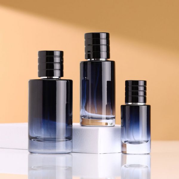 Wholesale gradient cylindrical glass perfume bottles press spray portable perfume bottles