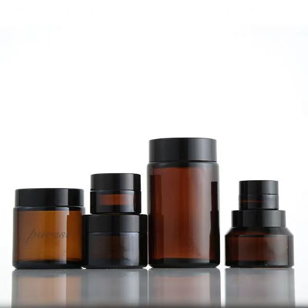 Wholesale brown glass cream packaging jars
